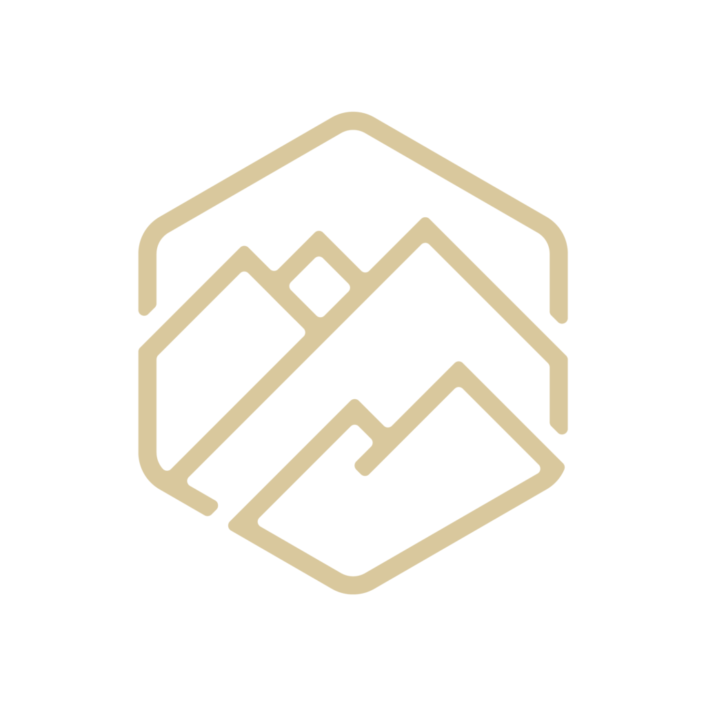 Icône beige du logo Potentiel Montagne sur fond transparent